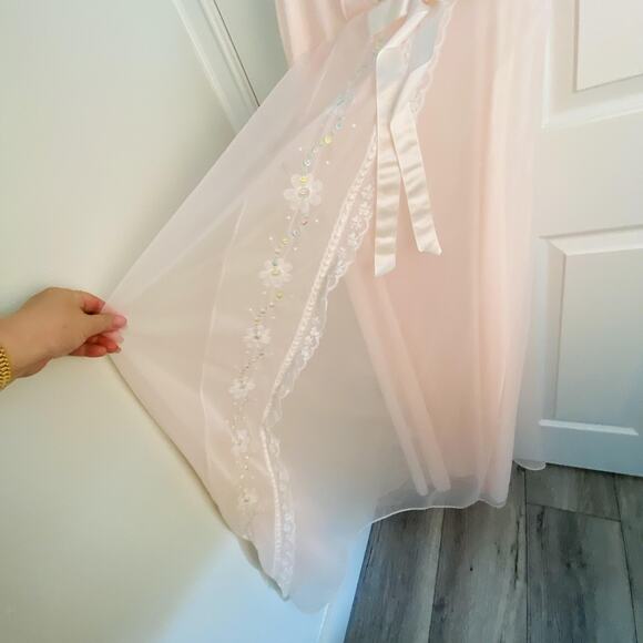 Vtg Shadowline Nightgown Womens Small Pink Wrap Lace Embroidered Lingerie Sheer - Picture 4 of 8